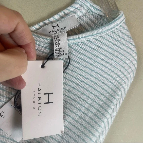 NWT H by Halston blue white Striped Crew Neck V-Back Long Sleeve Top Size Small - Picture 7 of 10